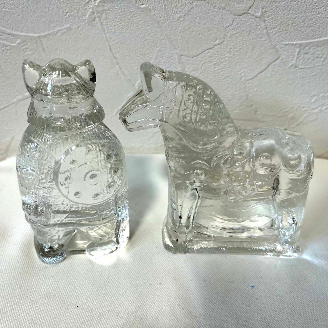 【値下】北欧　リンズハンマル社　バイキング& 馬の置物　クリスタルガラス