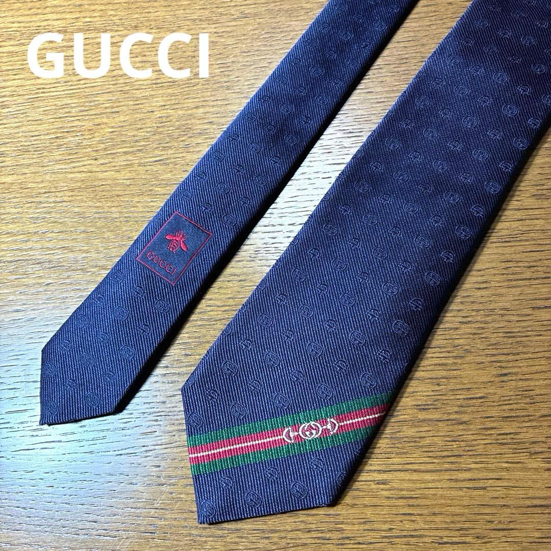 GUCCI グッチ 紺ネクタイ 蜂bee