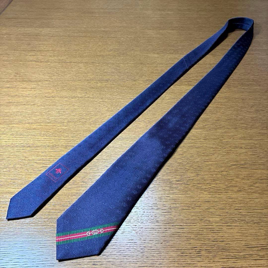 GUCCI グッチ 紺ネクタイ 蜂bee