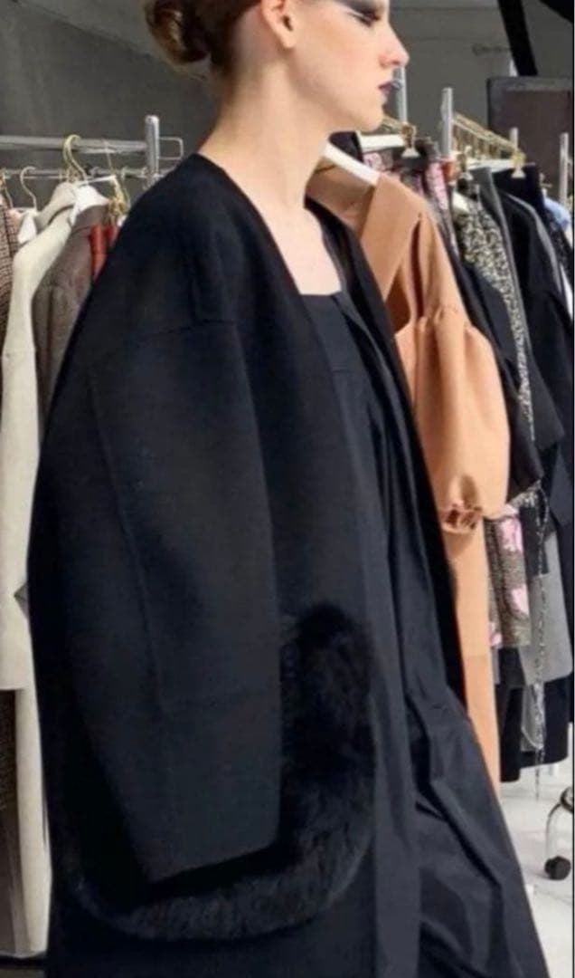 最終値下げ　DRAWER ケヌキファーポケットノーカラーコート　ブラック　34