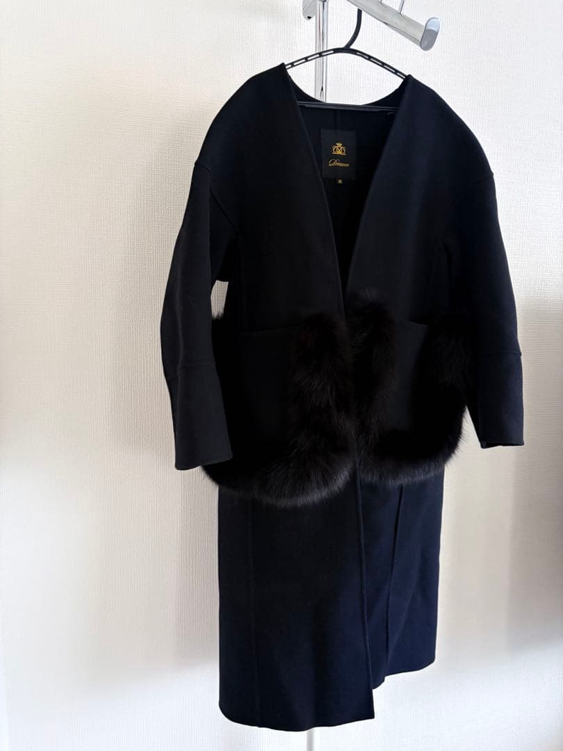 最終値下げ　DRAWER ケヌキファーポケットノーカラーコート　ブラック　34