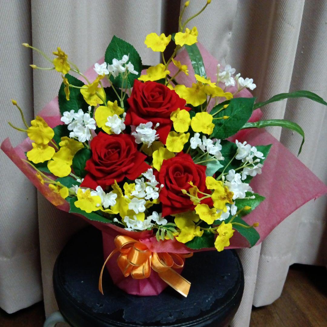 造花　赤い薔薇　オンシジウム　アレンジ　御祝　母の日　誕生日