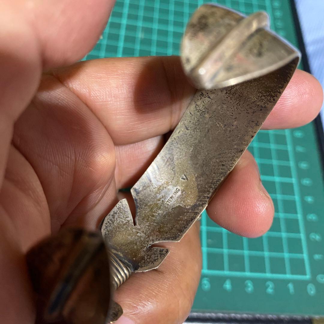 インディアンジュエリー　925 ブレスレット　ターコイズ　珊瑚　スターリング　羽