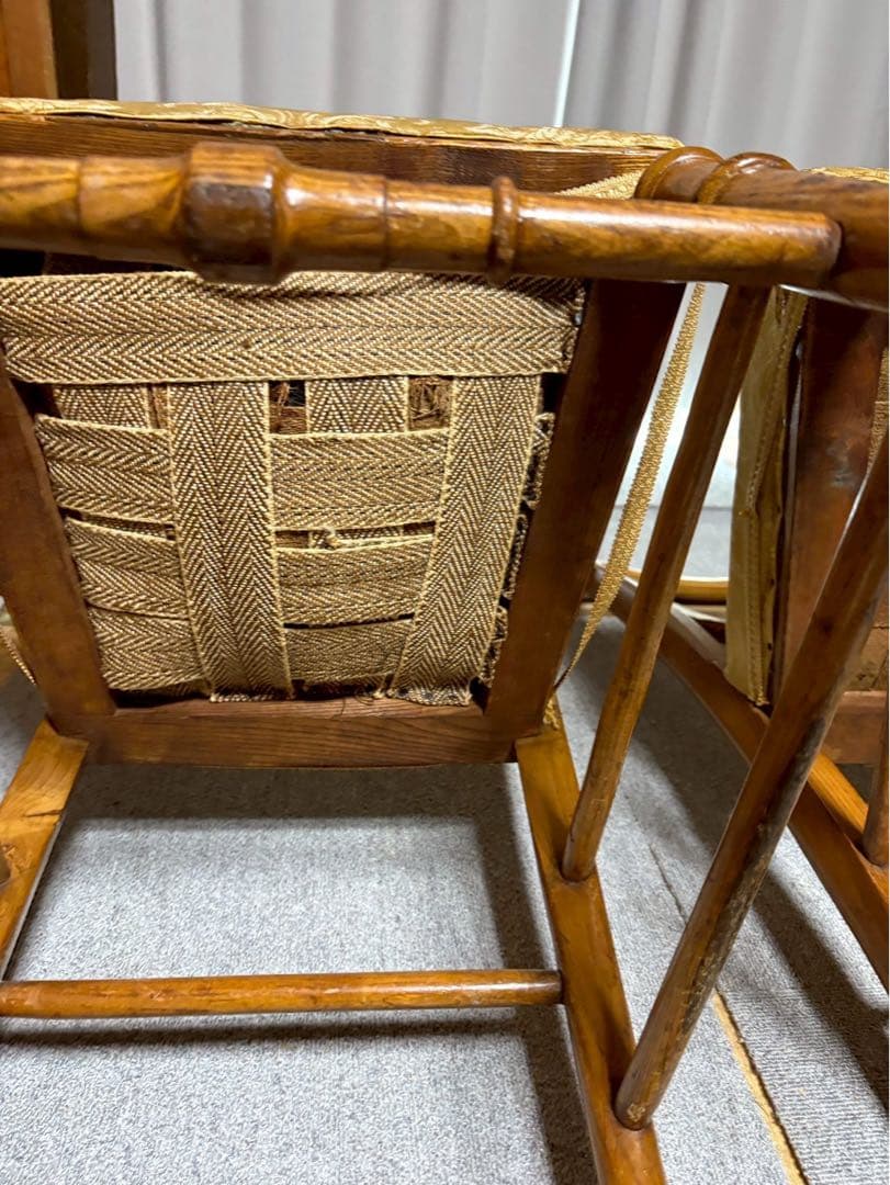 アンティーク調 木製ダイニングチェア 2脚セット 布張り　当時物　昭和レトロ