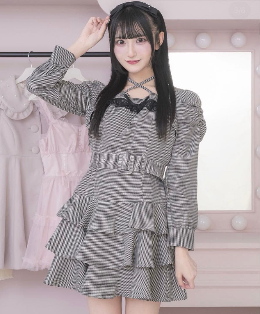 Pium ティアード長袖ミニワンピース