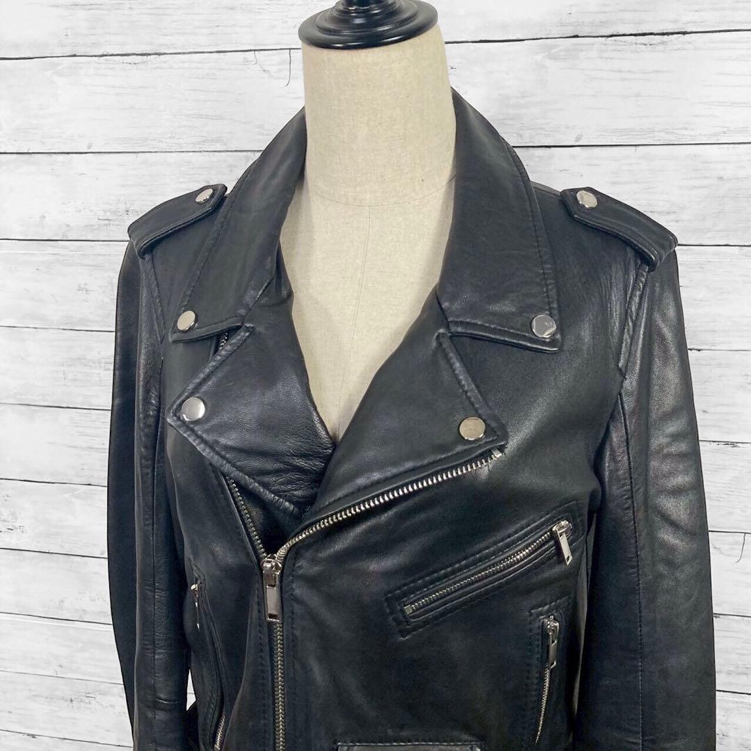 ザラウーマン ラムレザー ダブルライダースジャケット ブラック 本革 XL