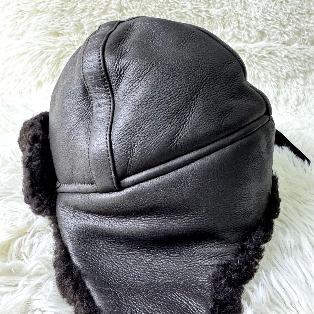 極美品/希少✨ルイヴィトン　ムートン　フライトキャップ　帽子　羊革　ブラウン　M