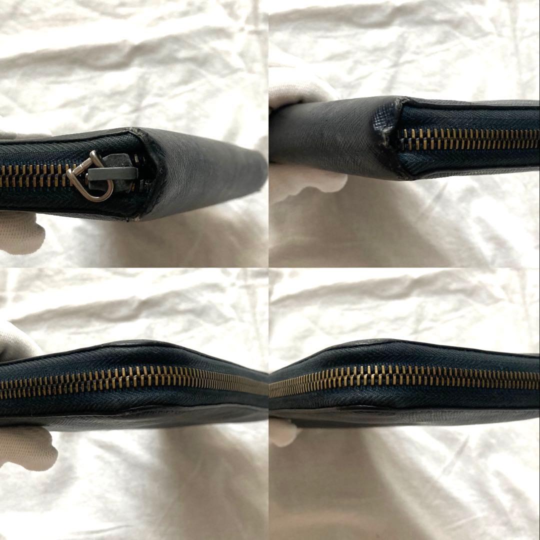 人気　プラダ　長財布　メタルロゴ　サフィアーノレザー　ラウンドジップ　紺色