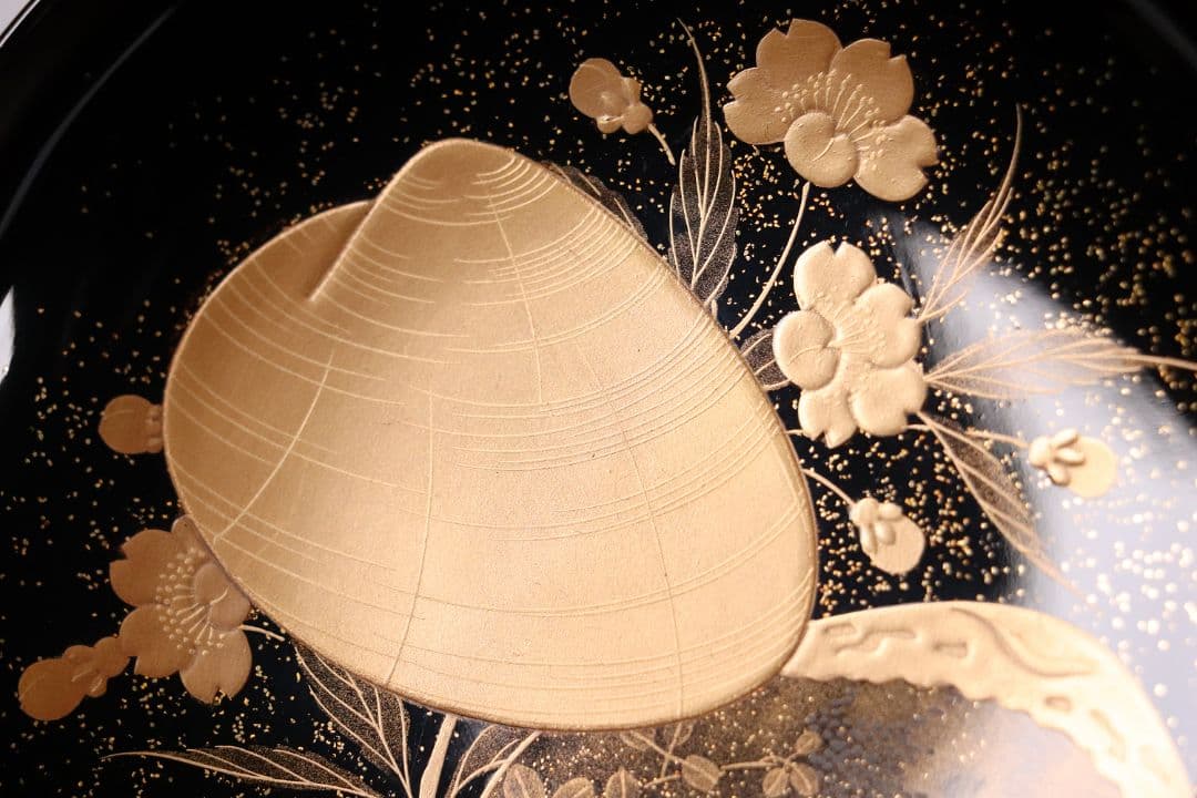 CL72 加賀蒔絵 貝合わせ蒔絵 黒塗椀 二客 蛤 桜 本金 梨地 木製漆器