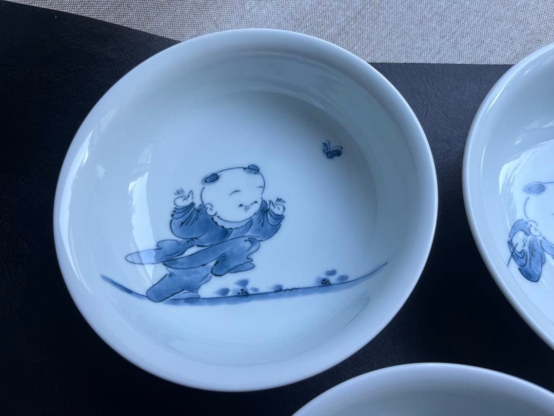 平戸松山　唐子遊図　丸深取皿[大]５柄セット　煮物鉢　深皿十五代　中里勝歳