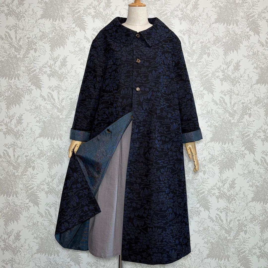 着物リメイク大島紬と上質な紬のリバーシブルコート