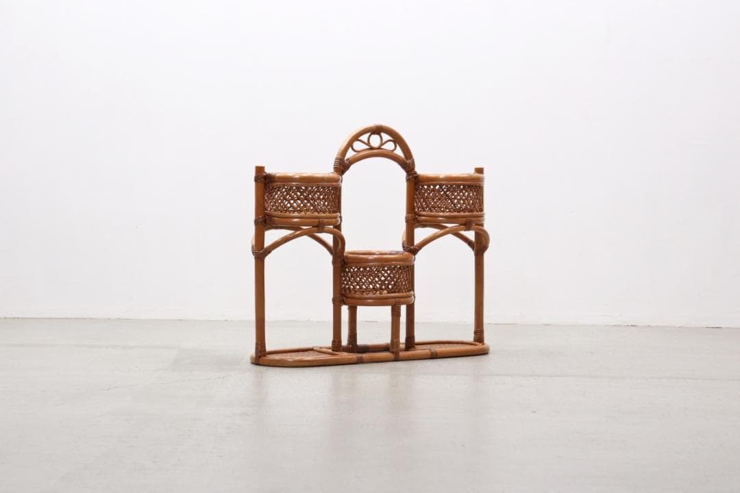 レトロ ラタン 籐 プランターラック 花台 植物 展示台 ヴィンテージ