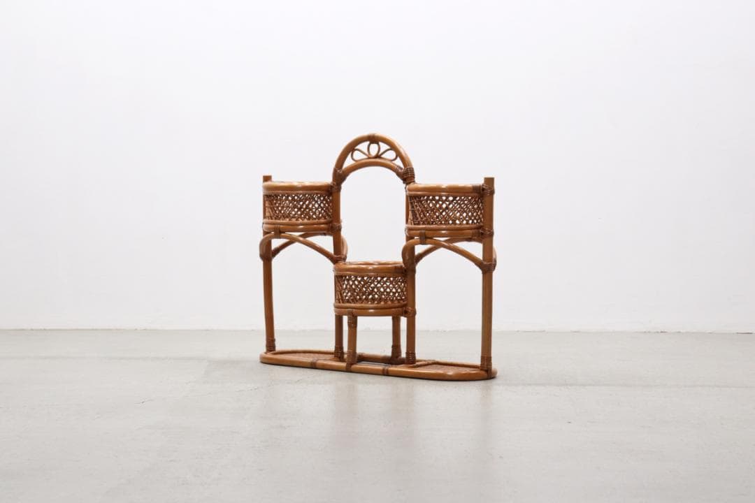 レトロ ラタン 籐 プランターラック 花台 植物 展示台 ヴィンテージ