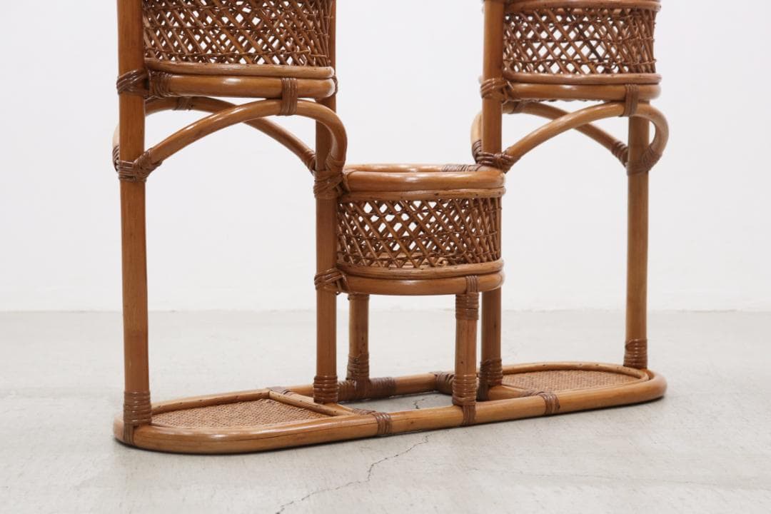 レトロ ラタン 籐 プランターラック 花台 植物 展示台 ヴィンテージ