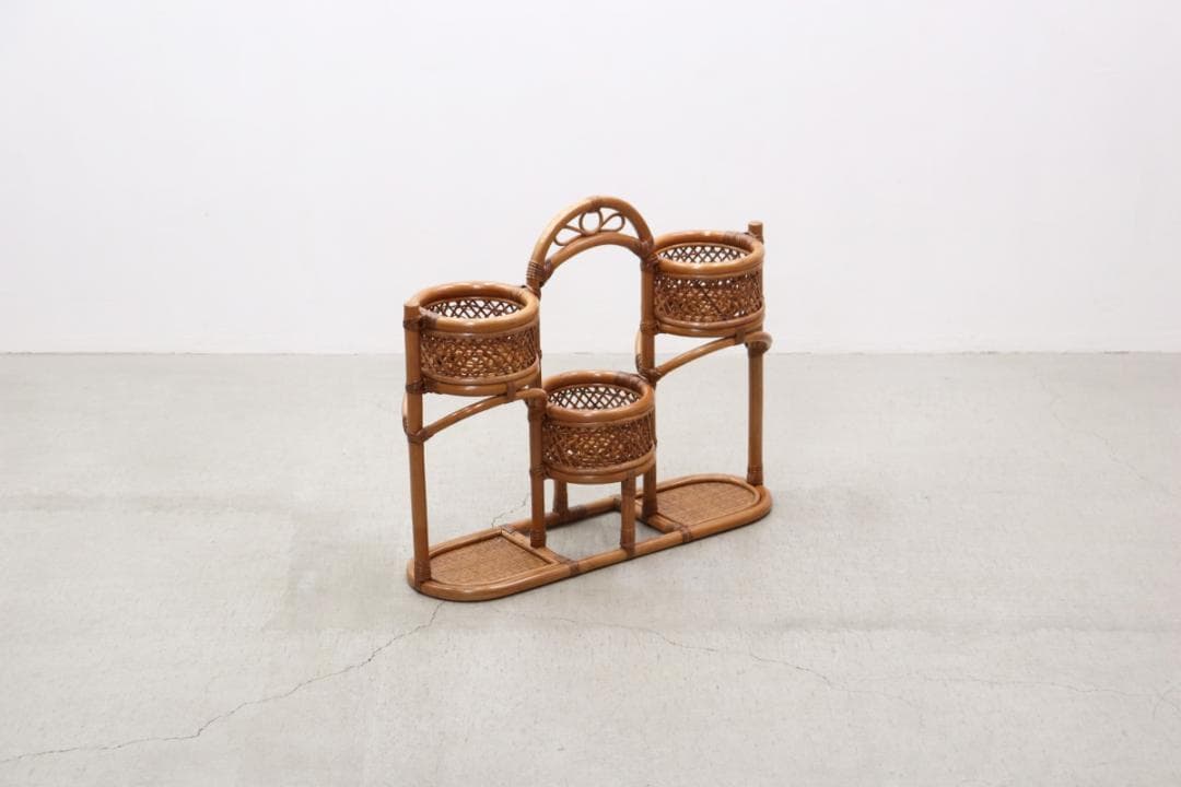 レトロ ラタン 籐 プランターラック 花台 植物 展示台 ヴィンテージ