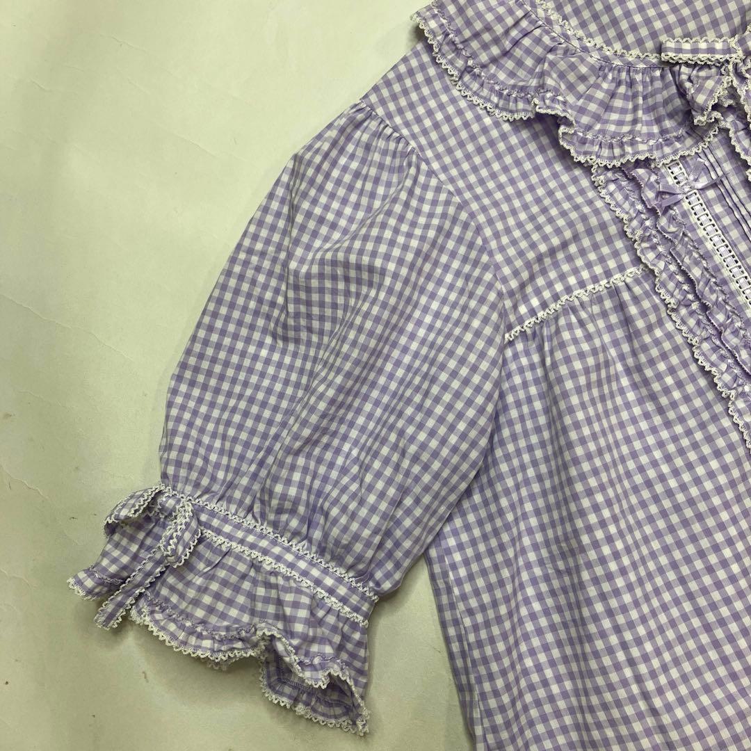 【新品未使用】ピンクハウス 紫ギンガム ピコフリル使い ブラウス/2025年 春