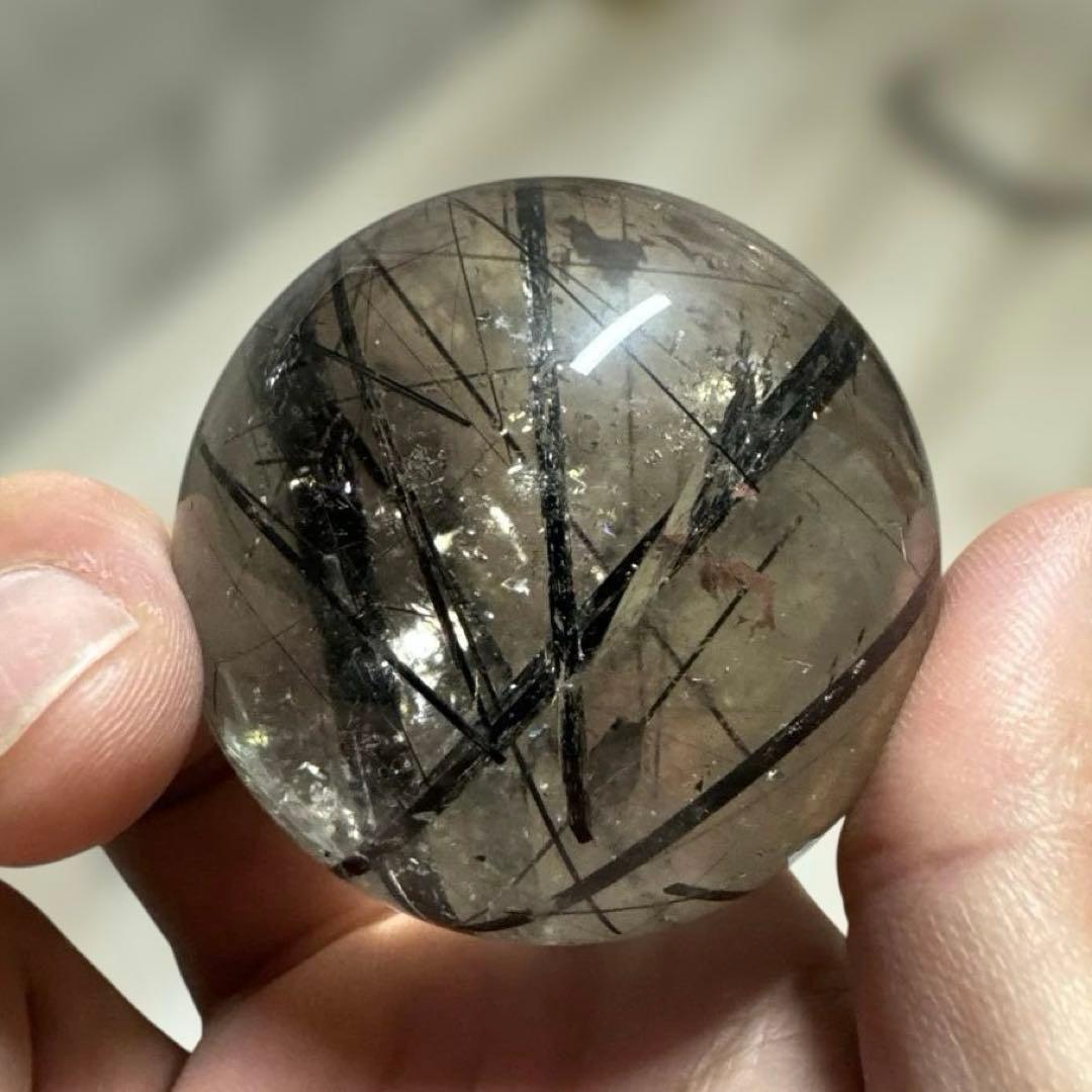希少　高品質　ブラックルチルスフィア　透明度　水晶　丸玉　黒水晶
