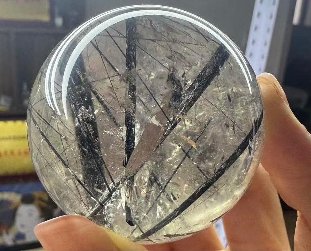希少　高品質　ブラックルチルスフィア　透明度　水晶　丸玉　黒水晶