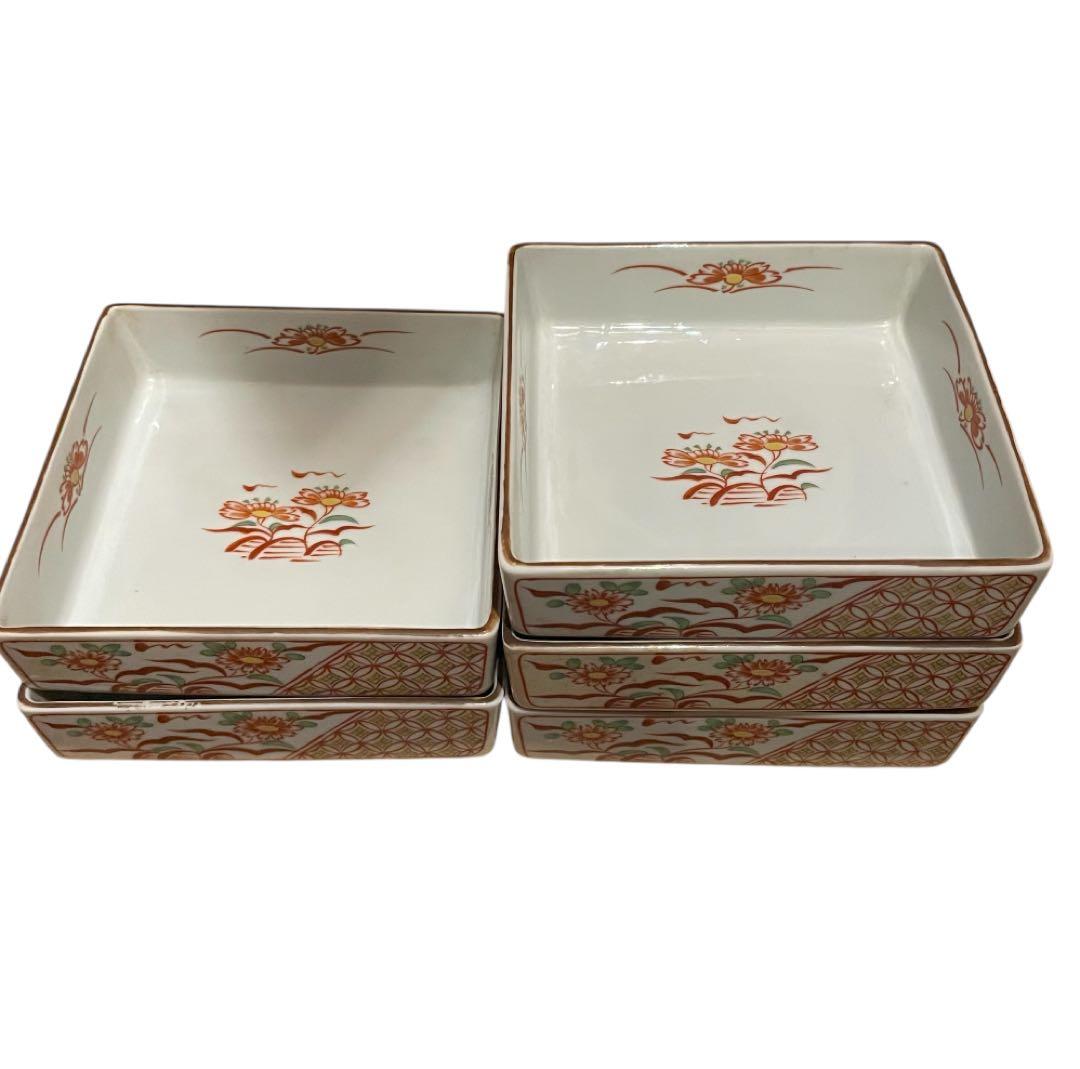 大吉窯 和モダン 15cm角皿 5枚セット 美濃焼 赤絵・染付