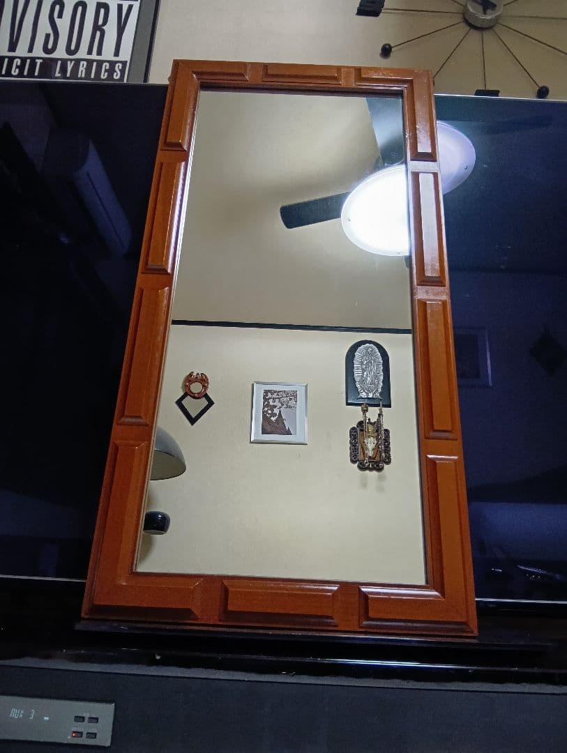 1960's　デンマーク　チーク　無垢材　ブロック　デザイン　ウォール　ミラー