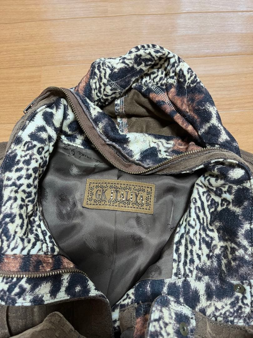未使用　伊太利屋GKITALIYA ベストジャケット　茶×レオパード柄　おしゃれ