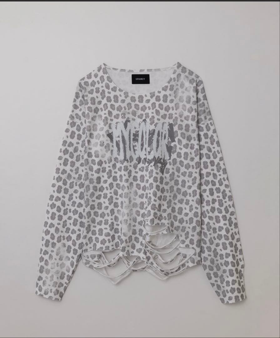 【GRANCY】総柄ラインストーングラフィックロンT レオパード柄