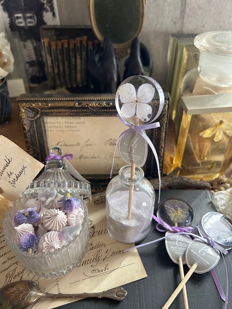 淡いラベンダーカラー 紫陽花ロリポップキャンディー フェイクスイーツ