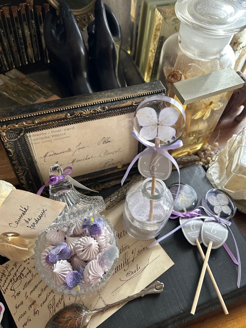 淡いラベンダーカラー 紫陽花ロリポップキャンディー フェイクスイーツ