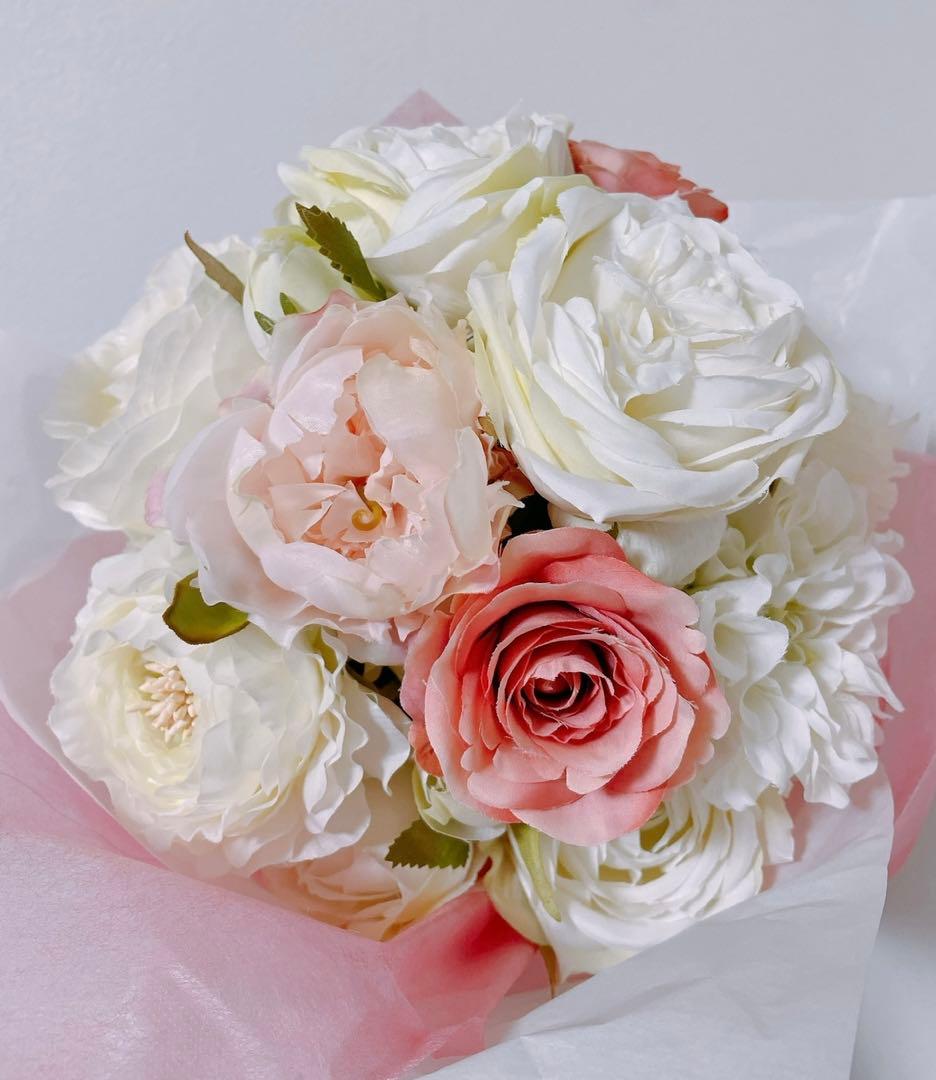 結婚式 ウェディングブーケ ブートニア付き アーティフィシャルフラワー ブーケ