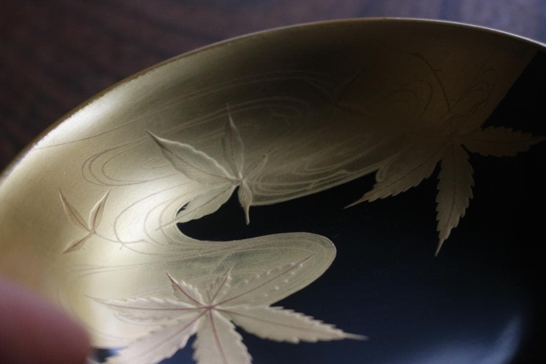 時代逸品！端正な金縁黒漆に極上竜田川蒔絵の映えるお椀2点（検京塗蒔絵椀