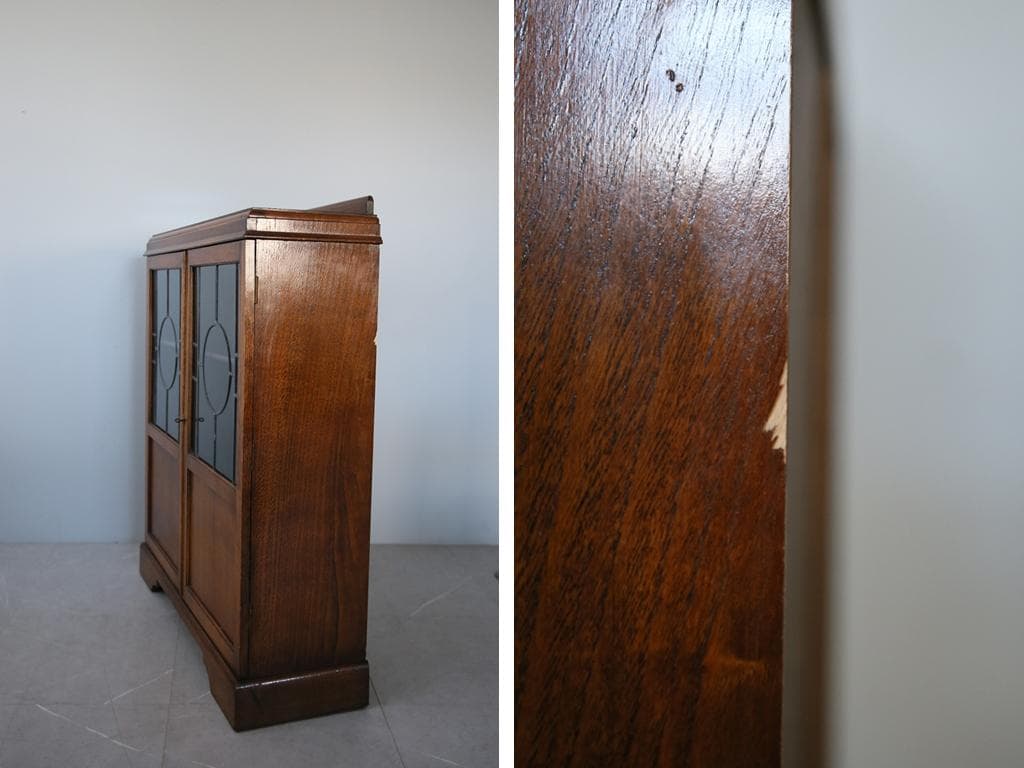 英国アンティーク木製ブックケースキャビネット/本棚/食器棚/飾り棚(91-14)