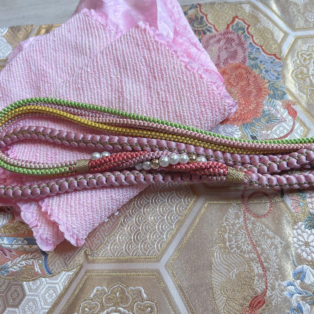 振袖フルセット　正絹　古典柄　難あり　ピンクベージュ　可愛い　m4