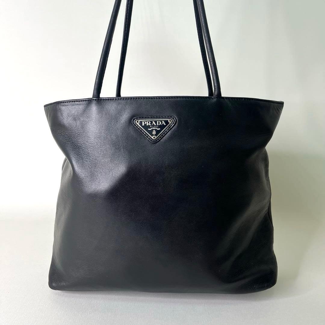 【希少】PRADA/ナッパレザー/トートバッグ/オールレザー/三角ロゴ/ラム