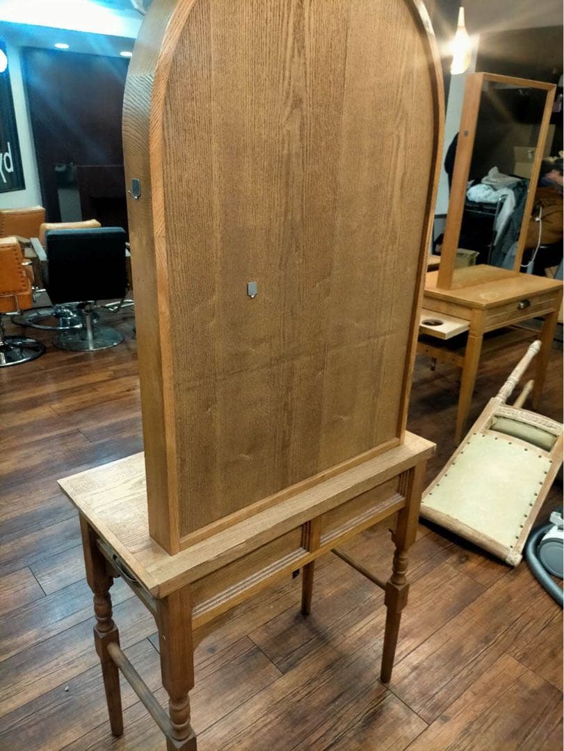 2台在庫　美容室　ヘアサロン　セット面　鏡付き ドライヤー収納可能　木製