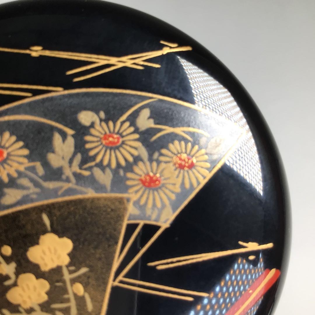 Ｐ８０６　棗　『荒井喜峰作』『黒漆塗』『扇面蒔絵』『利休棗』　共箱　茶道具