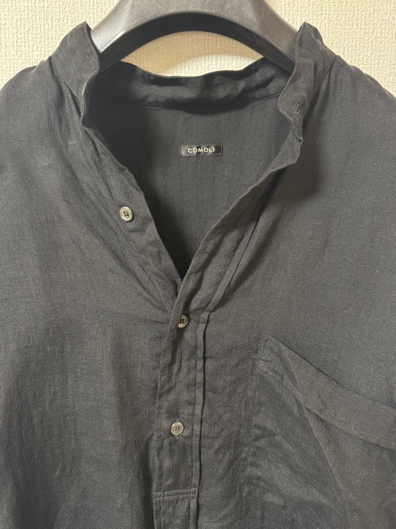 25ss COMOLI コモリ リネンWクロス プルオーバーシャツ 2 ブラック