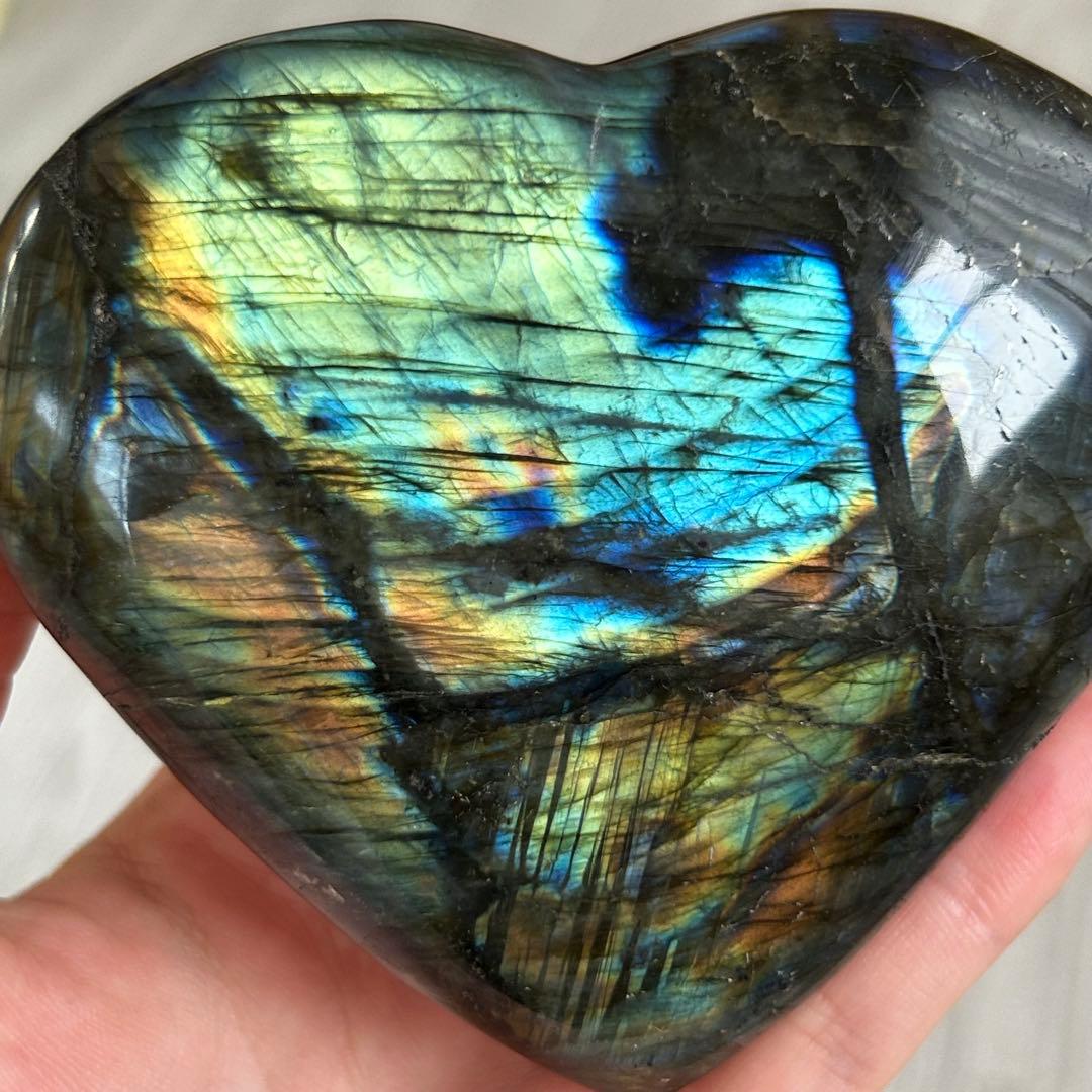 ラブラドライト　大きめ　ハート　両面シラー良い　402g