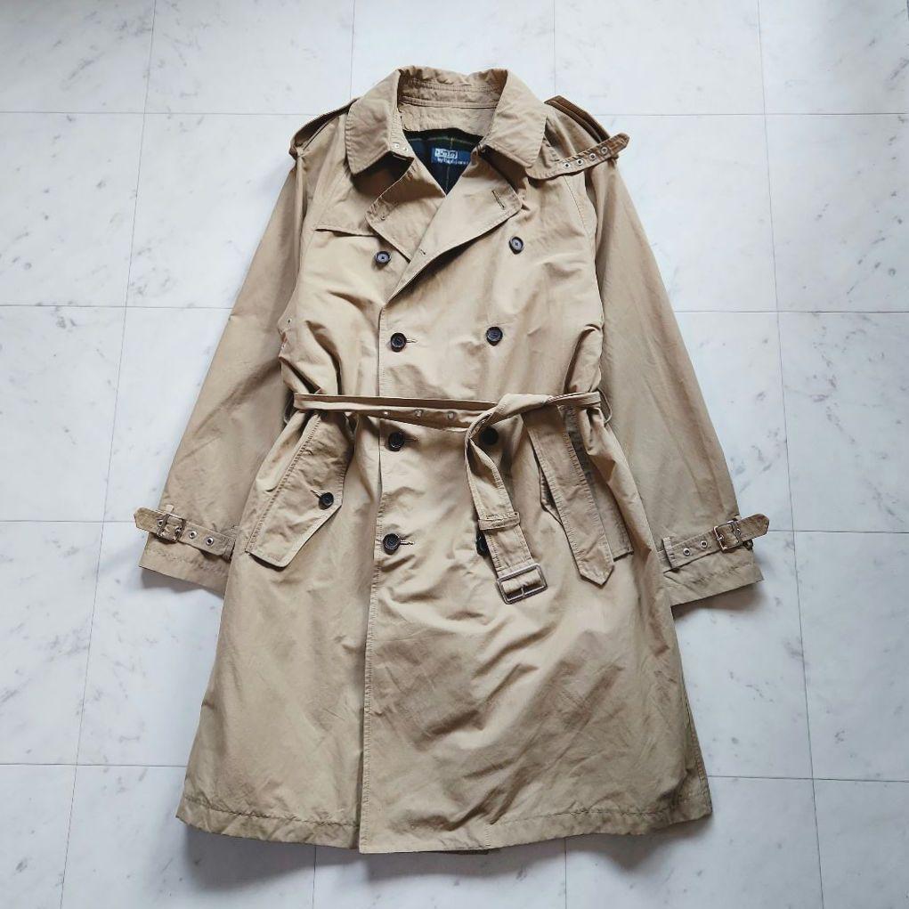 美品 ラルフローレン チェック中綿ライナー付 トレンチコート ベージュＬ