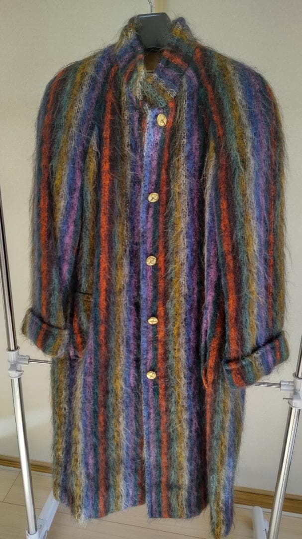 多色ストライプデザイン・ウールロングコート