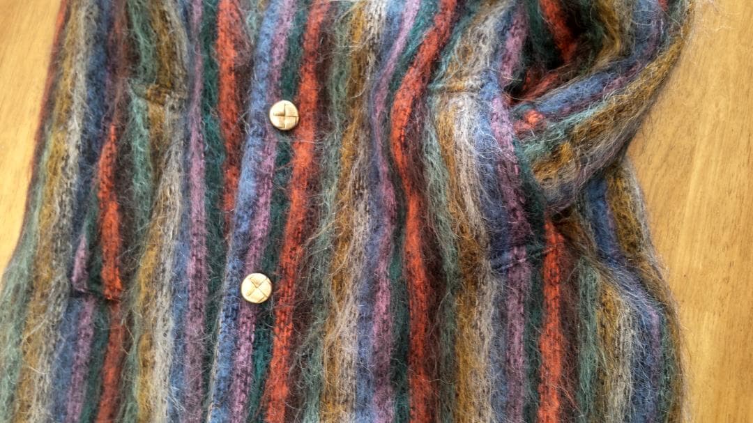 多色ストライプデザイン・ウールロングコート