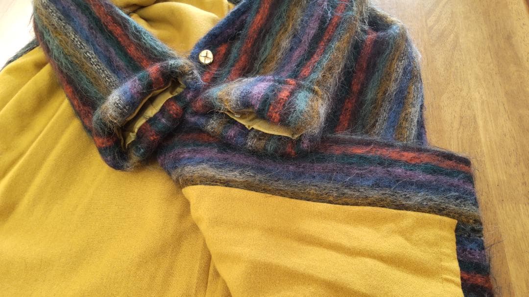 多色ストライプデザイン・ウールロングコート