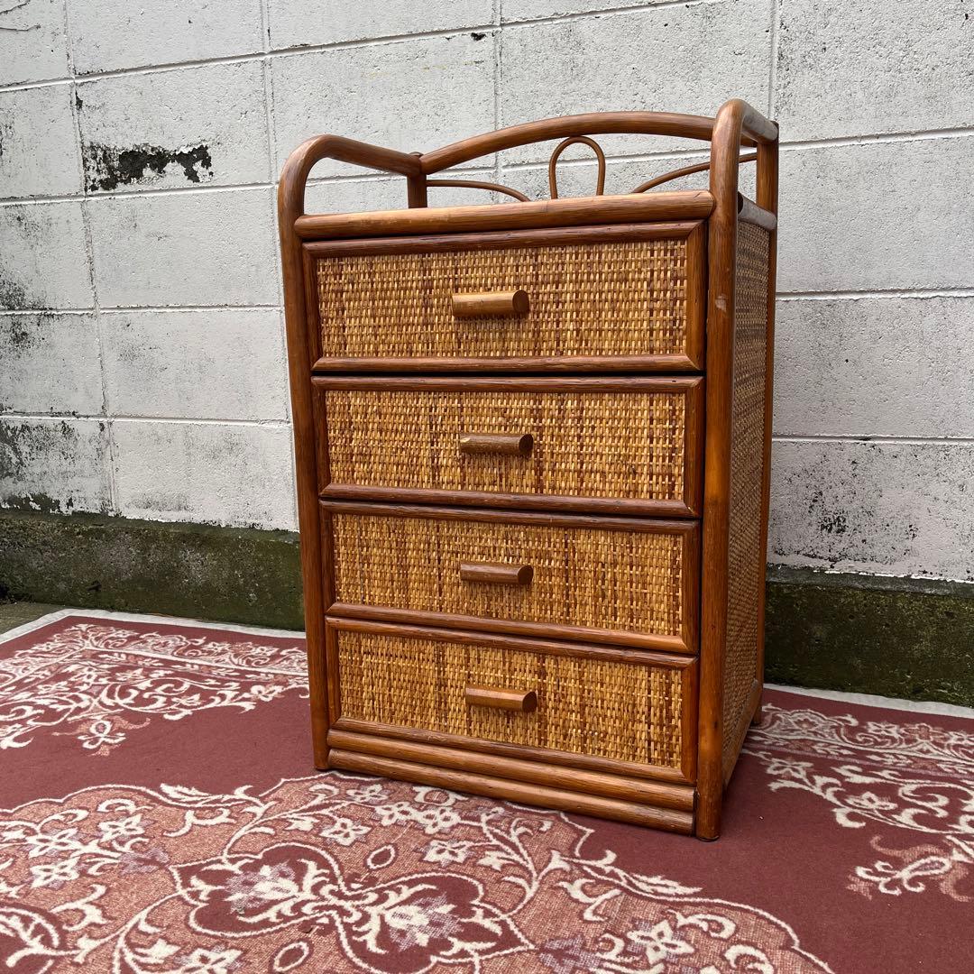 古家具◾️ナチュラル天然素材 4杯 籐ラタンチェスト/ 整理棚