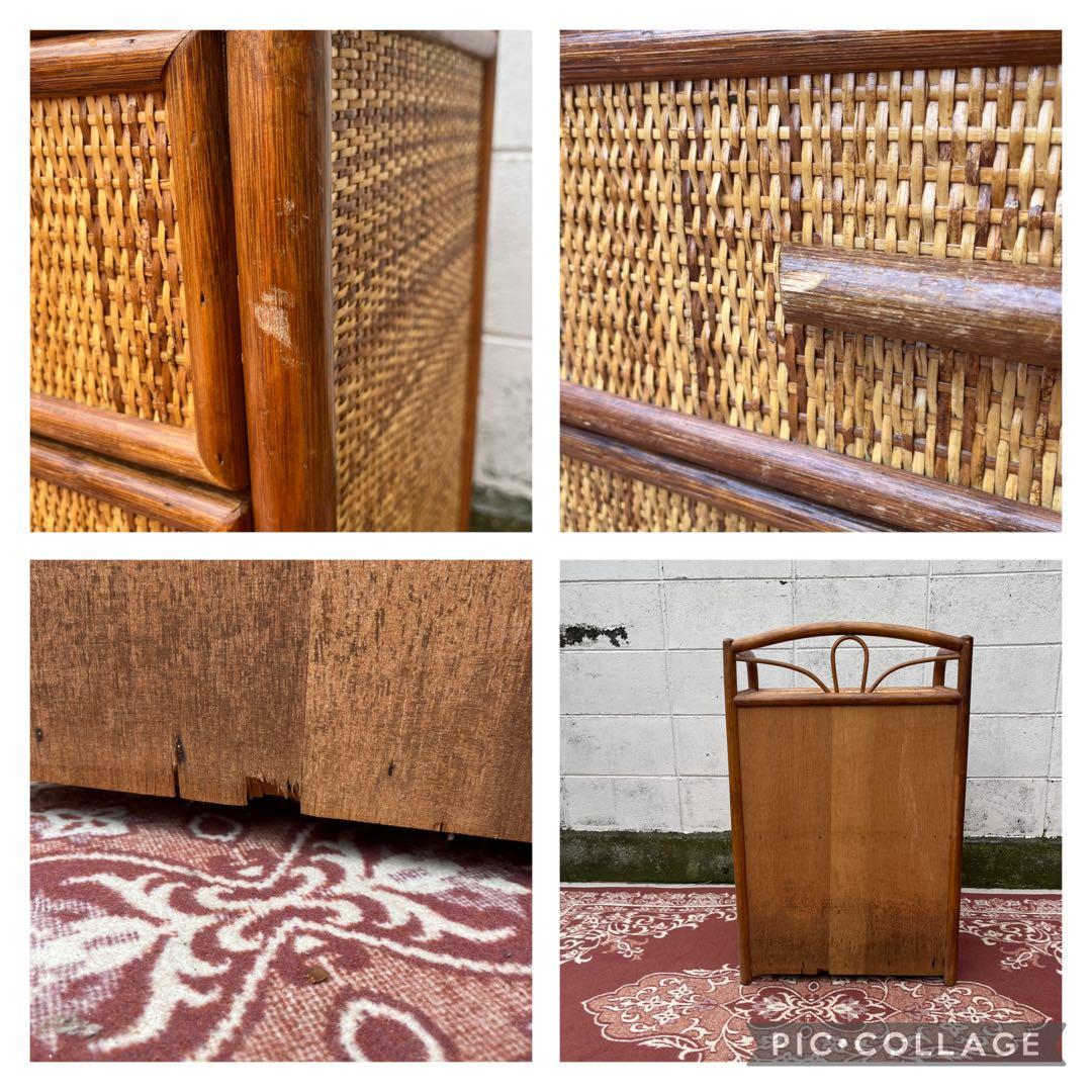 古家具◾️ナチュラル天然素材 4杯 籐ラタンチェスト/ 整理棚