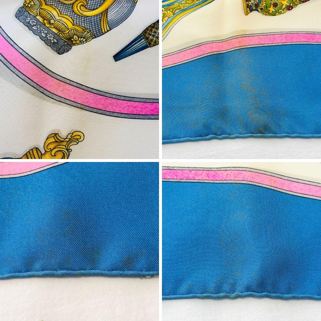 HERMES エルメス カレ90 香水瓶 ブルー系 スカーフ タグあり