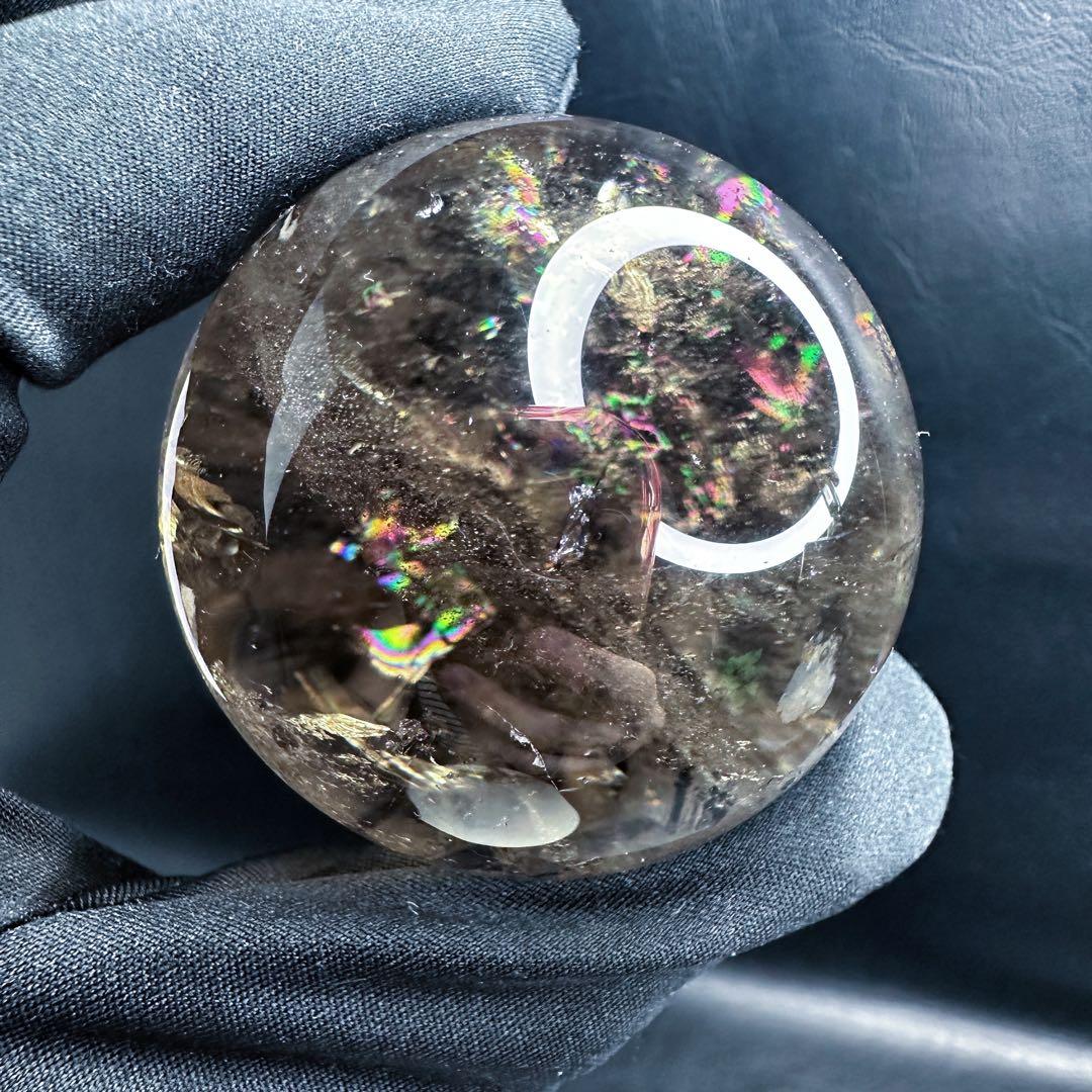 開運 魔除 ❗️レインボー☆スモーキークォーツ丸玉☆パワーストーン天然石A1117