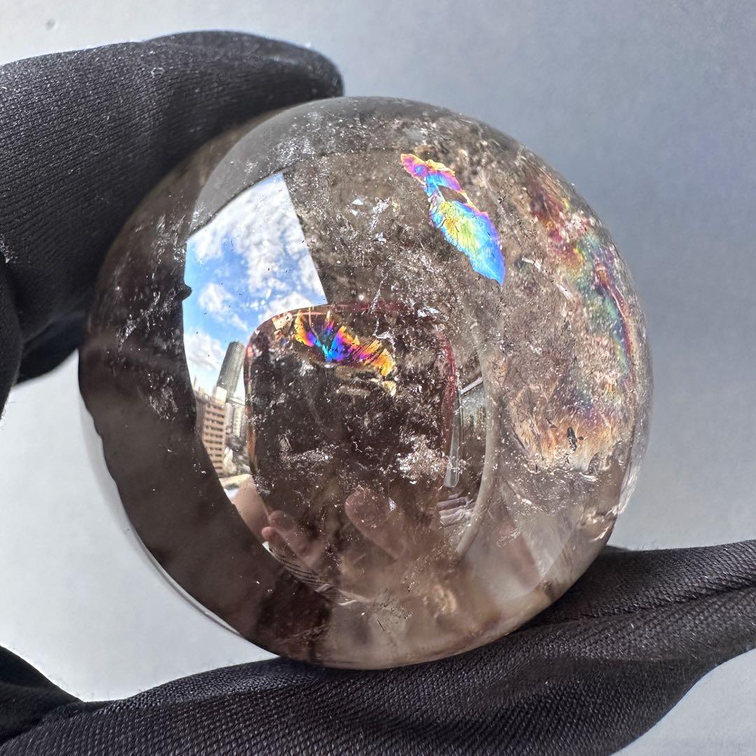 開運 魔除 ❗️レインボー☆スモーキークォーツ丸玉☆パワーストーン天然石A1117