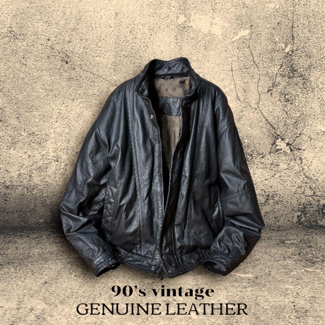 90s レザージャケット 短丈 本革 ブラック L 古着 Y2K 革ジャン 美品