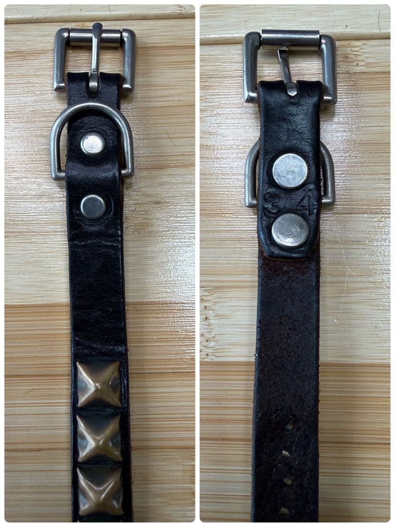 初期⭐️HTC⭐️1連ピラミッドブラススタッズ⭐️ナローベルト⭐️ブラック(茶芯)⭐️34