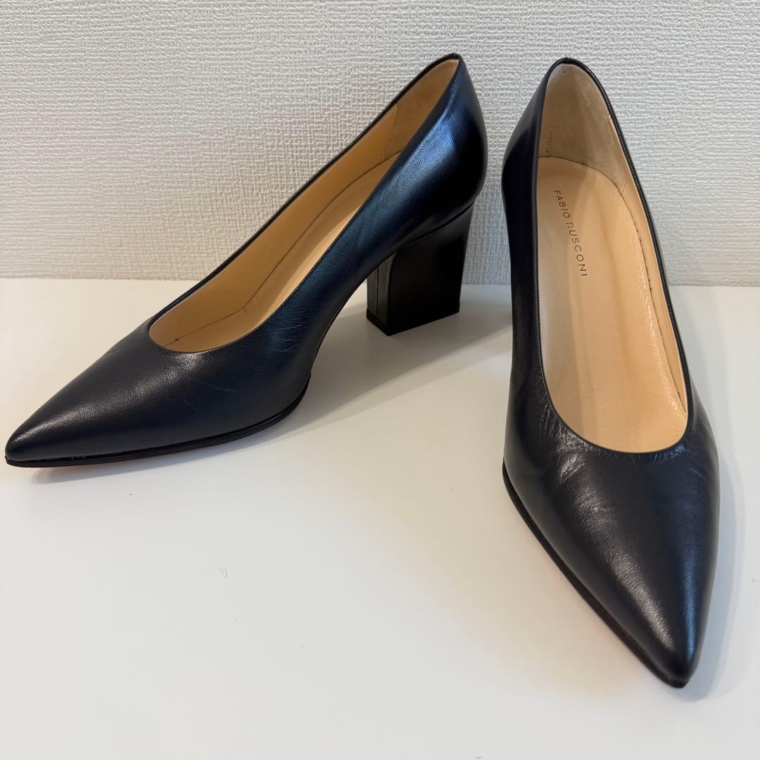 美品 FABIO RUSCONI ポインテッドトゥ パンプス 太ヒール 36 黒