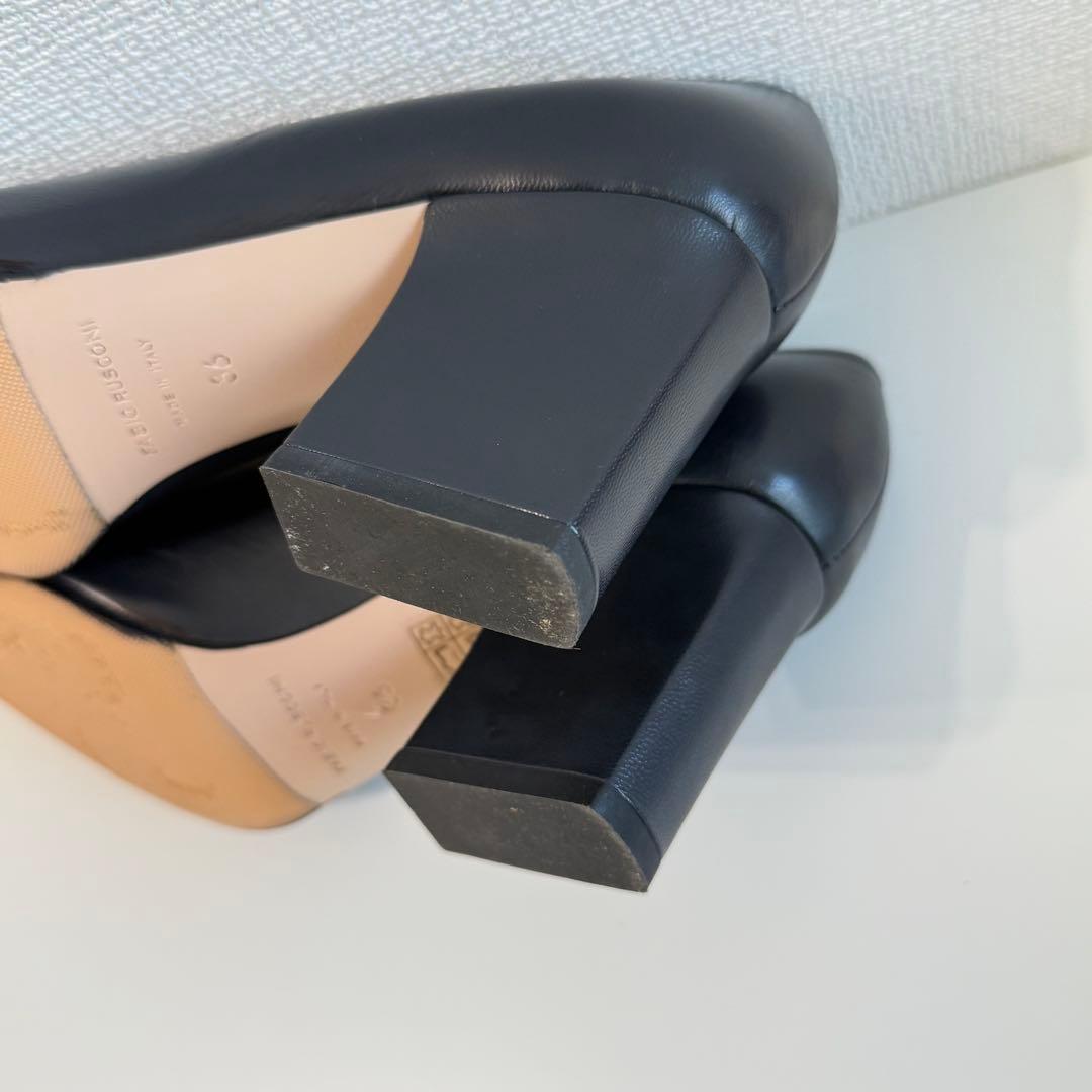 美品 FABIO RUSCONI ポインテッドトゥ パンプス 太ヒール 36 黒